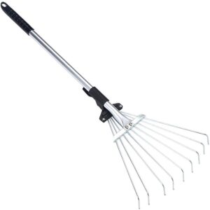 LEAF RAKE - ADJUSTABLE - CHROME- METAL HANDLE (ADJUSTABLE)